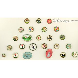 A PARTIAL CARD OF 20TH C. DESIGN UNDER GLASS BUTTONS