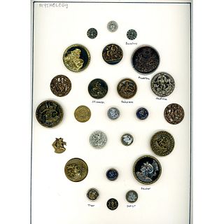 A FULL CARD OF ASSORTED MYTHOLOGY BUTTONS
