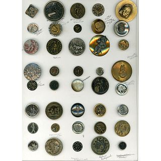 A FULL CARD OF ASSORTED METAL FIGURAL BUTTONS
