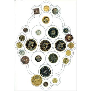 A FULL CARD OF ASSORTED METAL EGYPTIAN BUTTONS
