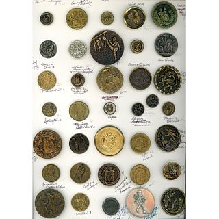 A WHOLE CARD OF ASSORTED METAL PICTURE BUTTONS