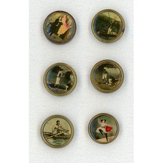 A SMALL CARD OF DIVISION ONE CELLULOD LITHO BUTTONS