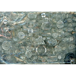 A LARGE BAG LOT OF CLEAR GLASS BUTTONS