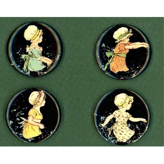 A SET OF DIVISION THREE BUTTONS OF KATE GREENAWAY GIRLS