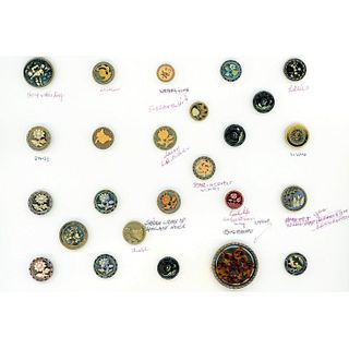 A CARD OF DIV 1 ASSORTED PICTORIAL IVOROID BUTTONS