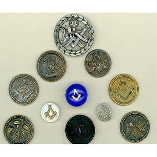 A PARTIAL CARD OF ASSORTED MATERIAL MASONIC BUTTONS