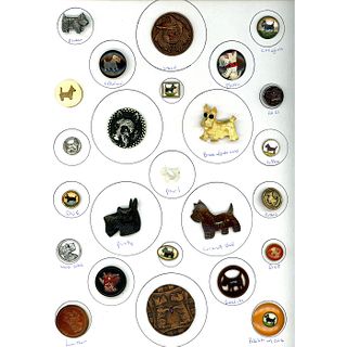 A FULL CARD OF ASSORTED MATERIAL SCOTTIE DOG BUTTONS