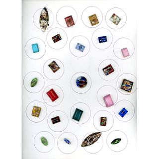 A WHOLE CARD OF LEO POPPER GLASS BUTTONS
