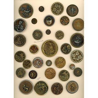 A FULL CARD OF DIV 1 ASSORTED WOOD BACKGROUND BUTTONS