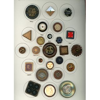A FULL CARD OF DIV 1 AND 3 ASSORTED WOOD BUTTONS