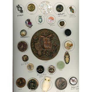 A CARD OF DIV 1 & 3 ASSORTED MATERIAL OWL BUTTONS