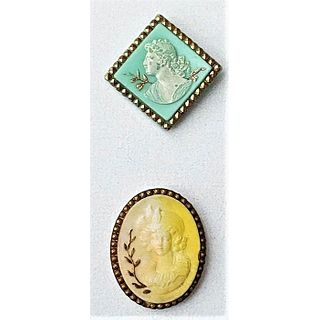 TWO DIVISION ONE GLASS BUTTONS FROM ORIGINAL SAMPLE CARDS