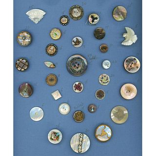 A CARD OF ASSORTED PEARL BUTTONS INCLUDING BETHLEHEM