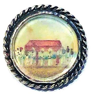 A DIVISION ONE HAND PAINTED SCENE UNDER GLASS BUTTON