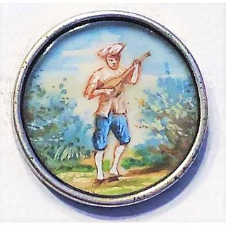 1 DIVISION ONE HAND PAINTING UNDER GLASS FIGURAL BUTTON