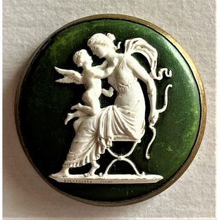 ONE DIVISION ONE FAUX WEDGWOOD GLASS IN METAL BUTTON