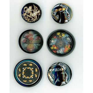 A SMALL CARD OF DIV 1 AND 3 BLACK GLASS BUTTONS