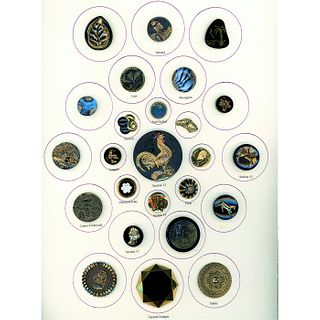 A FULL CARD OF DIV 1 AND 3 ASSORTED BLACK GLASS BUTTONS