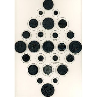 A FULL CARD OF DIVISION 1 ASSORTED BLACK GLASS BUTTONS