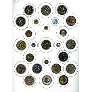 A FULL CARD OF ASSORTED DIVISION ONE STEEL CUP BUTTONS