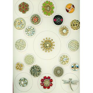 WHOLE CARD OF DIV 1 & 3 JEWELED GLASS IN METAL BUTTONS