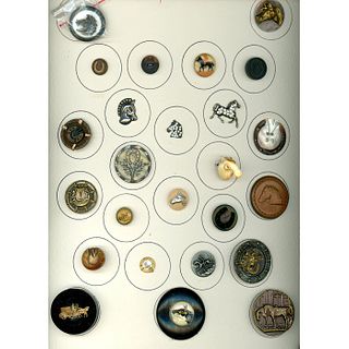 A CARD OF DIV 1 & 3 ASSORTED MATERIAL HORSE BUTTONS