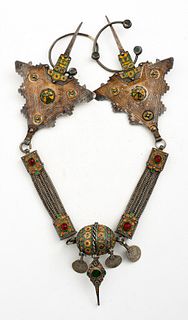 Moroccan Berber Silver Enamel & Glass Necklace