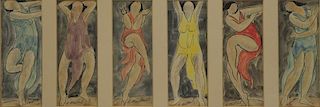 WALKOWITZ, Abraham. 6 Watercolor and Ink Drawings.