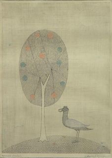 MINAMI, Keiko. Etching. Bird and Tree.