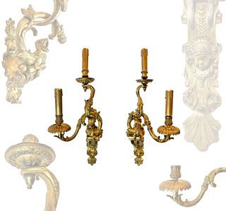 A PAIR OF LOUIS XV STYLE BRONZE TWO-BRANCH WALL-LIGHTS