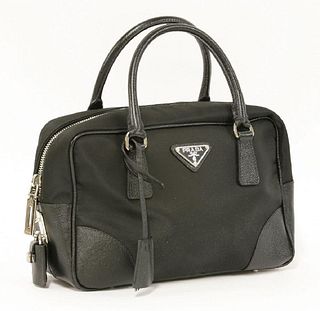 A Prada Milano black canvas tote handbag