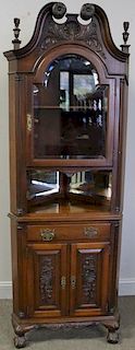 Finely Carved Centennial? Mahogany Corner Cabinet.