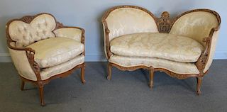 Louis XV Style Finely Carved, Down Filled Settee &