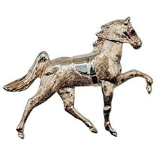 Unique Gold Horse Brooch with Ruby Eye