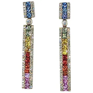 Fabulous Multicolored Sapphire & Diamond Earrings
