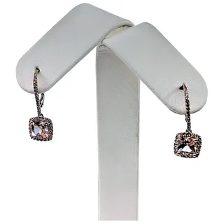 Lovely Morganite & Diamond Halo Dangle Earrings