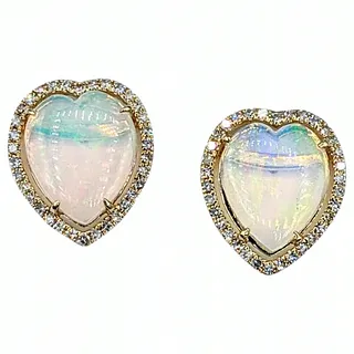 Lovely Opal & Diamond Stud Earrings