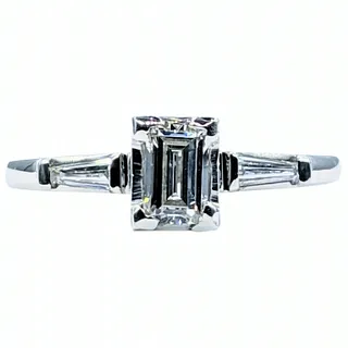 Mid Century Emerald Cut Diamond Engagement Ring