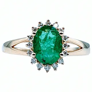 Natural .96ct Emerald & Diamond Ring