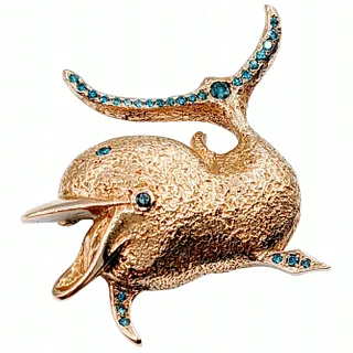 Custom Made Dolphin Brooch with Blue Diamonds