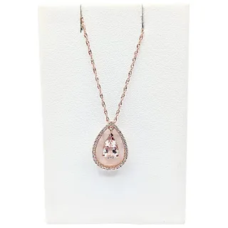 Stylish Morganite & Diamond Drop Pendant Necklace