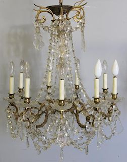 Bronze and Crystal 9 Arm Chandelier.
