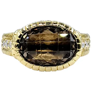 Judith Ripka Smokey Quartz, Diamond & 18K Gold Cocktail Ring