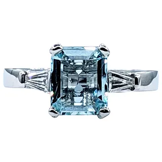 Ice Blue Aquamarine & Diamond Ring in Platinum - Hinged