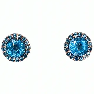 Colorful Blue Topaz Halo Stud Earrings
