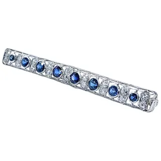 Excellent Art Deco Diamond & Sapphire Pin / Brooch - Platinum