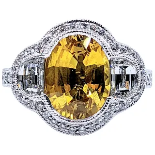 Superb Yellow Sapphire & Diamond Cocktail Ring