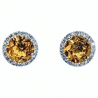 Sunshine Yellow Citrine & Diamond Halo Stud Earrings