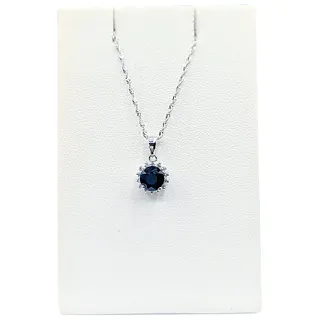 Delicate Sapphire & Diamond Halo Pendant Necklace
