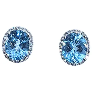Serene Sky Blue Topaz & Diamond Halo Stud Earrings